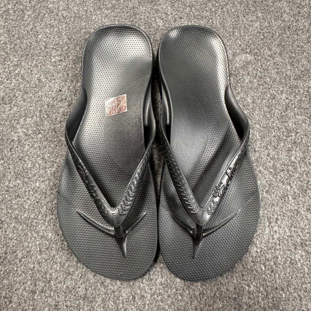 Archies High Arch Support Flip Flops Black Sandals Mens 8 Womens 9 Orthotic